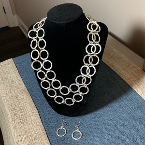 Silver Matte Necklace and Earrings Set